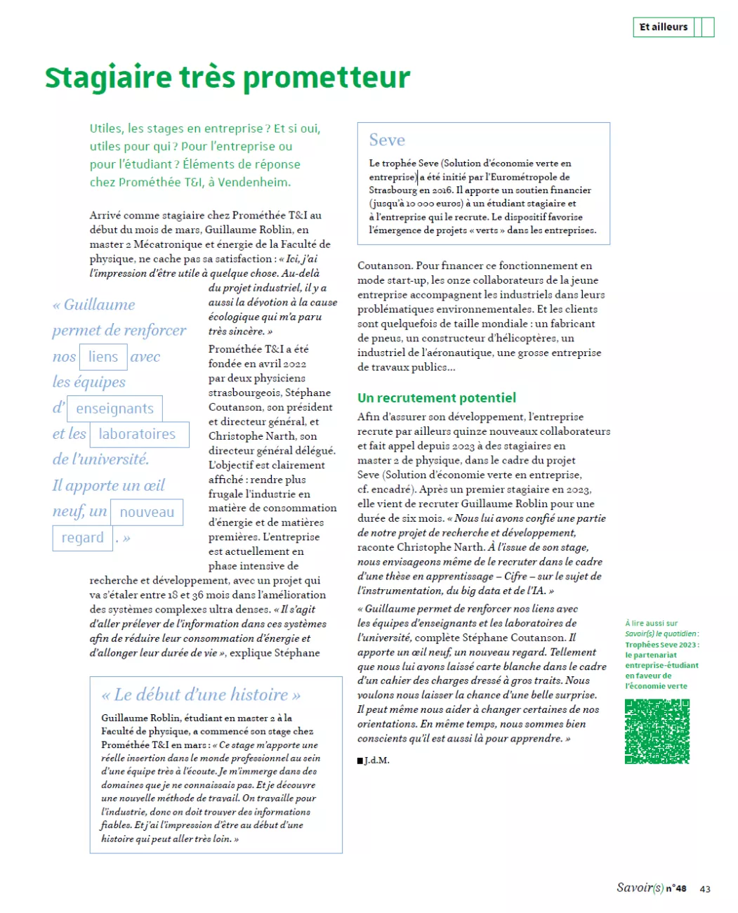 Page 43 du magazine savoir n°48 de l'Unistra